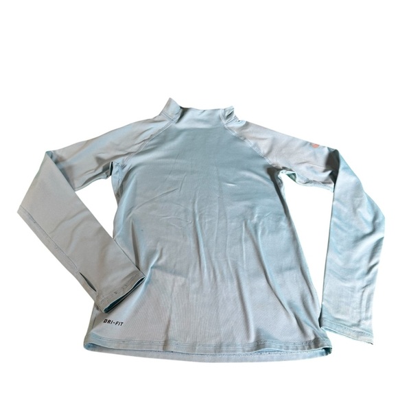 Nike Pro Dri-Fit Girl’s M Fitted Long Sleeve Top Blue Thumbholes Athletic Tee - Picture 1 of 9